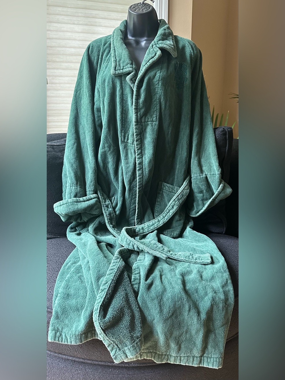 VINTAGE• Charter Club • forest green • 100% cotton • long spa bath robe • turkey